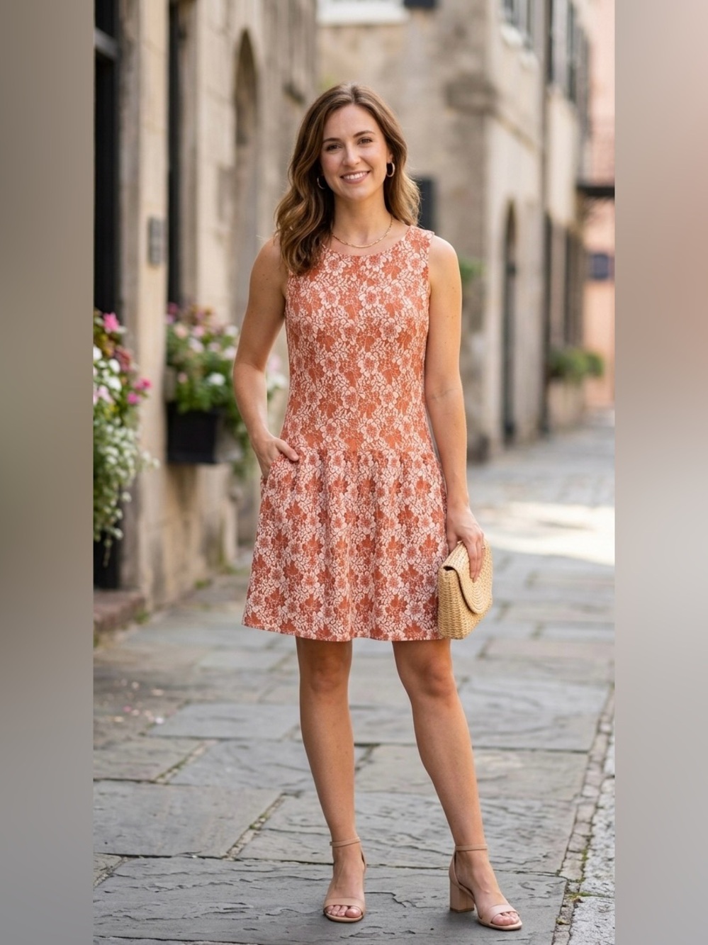 Cynthia Rowley Orange Terracotta Floral Lace Drop Waist Mini Dress - Size 4